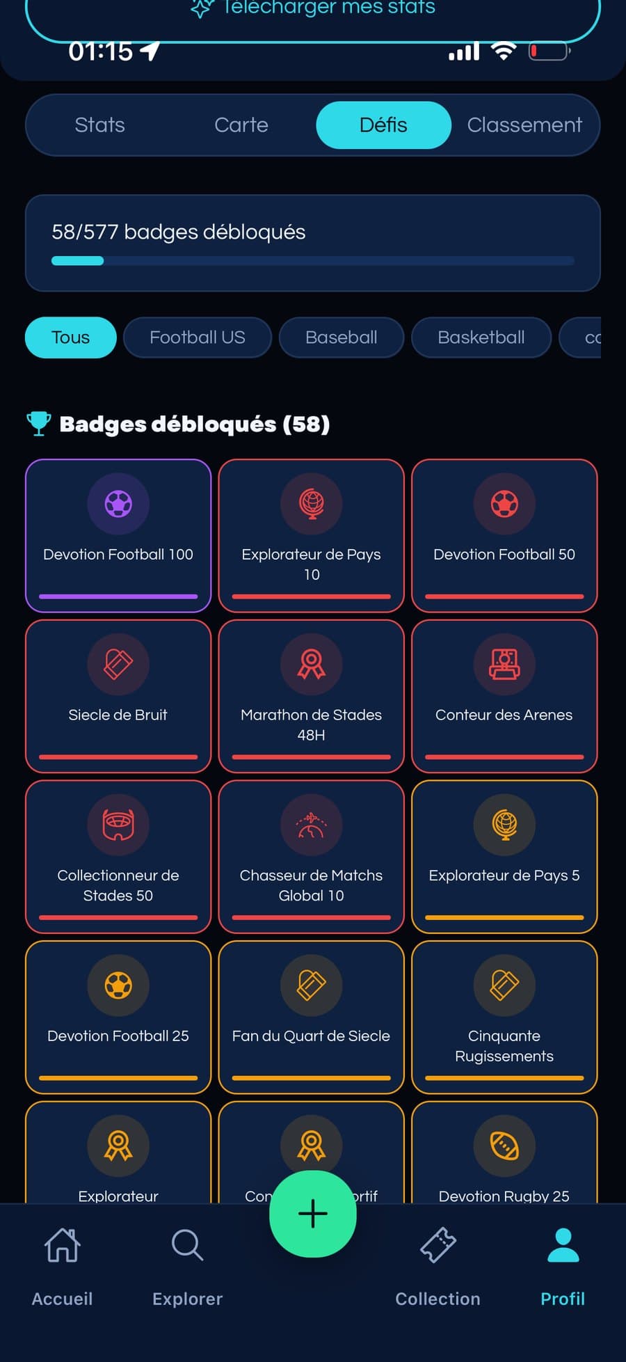 Les badges débloqués